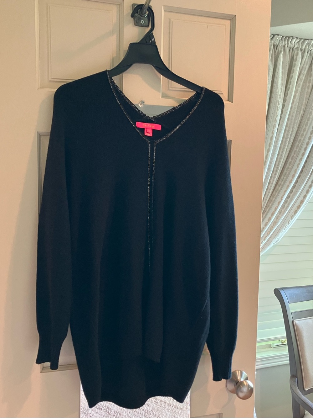 Lilly Pulitzer Black V-Neck Sweater with Metallic Trim